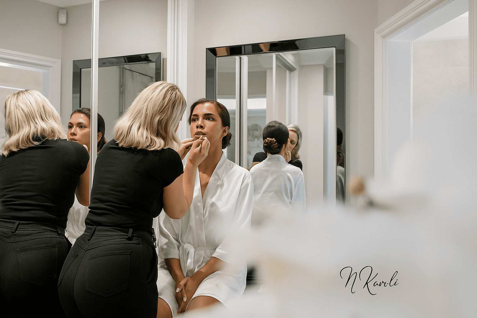 Professional makeup application and artistry showing flawless makeup finish