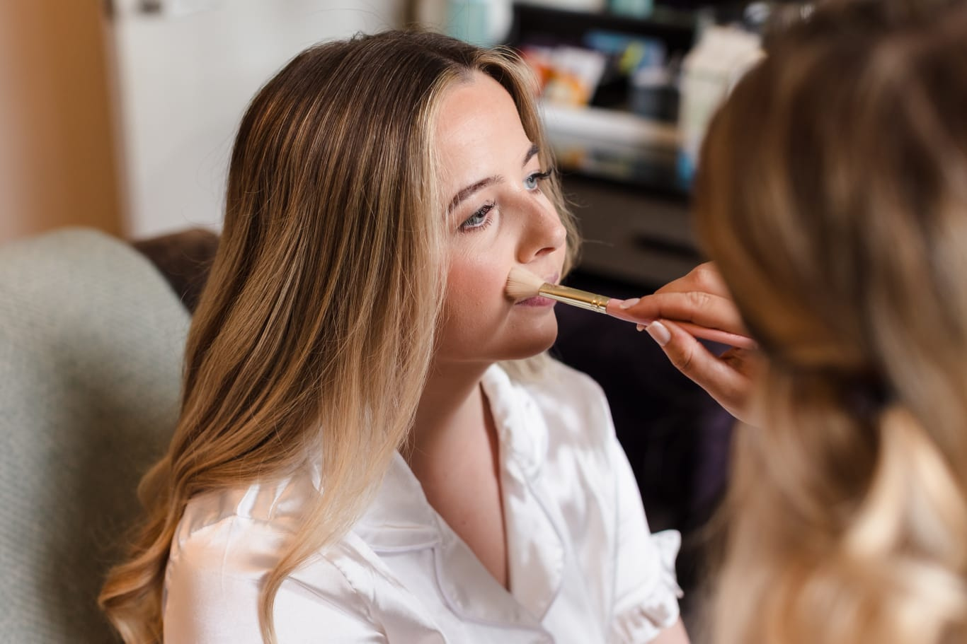 Makeup application on wedding morning