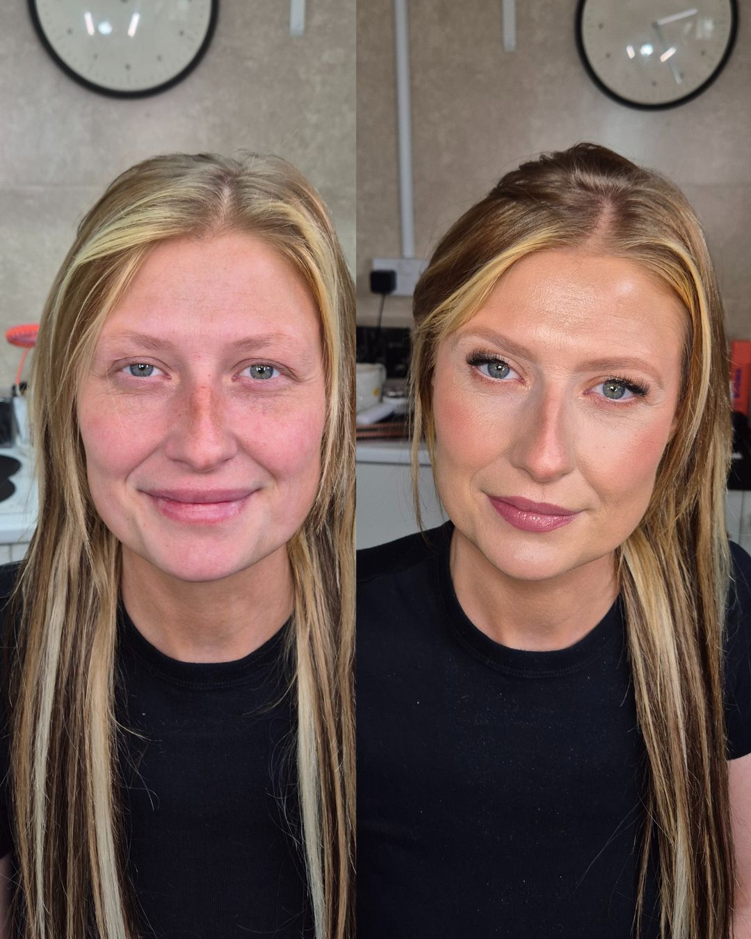 Client makeup transformation — before and after a lesson with Georgina Lily